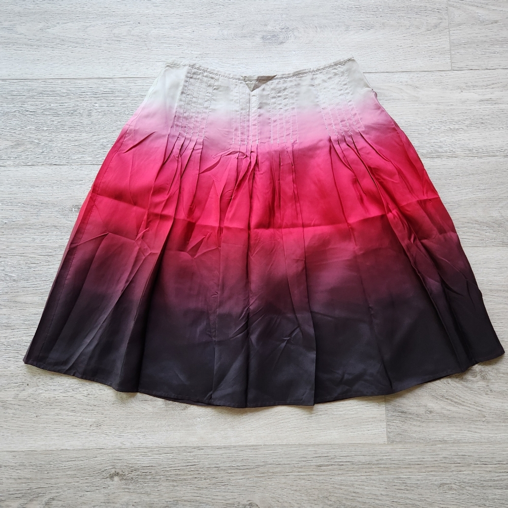Jones New York Pink Ombre Skirt Womens 10 Silk Knee Length Pleated